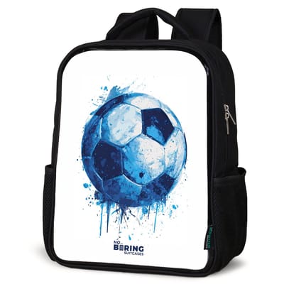 NoBoringSuitcases.com® - Rugzak zwart jongens - Schooltas jongen - NoBoringSuitcases.com® - Rugzak zwart - Schooltas jongen & meisje - Voetbal - Inktspatten - Blauw - Bal - Rugtas voor school - Boekentas kind - Schoolrugzak - Kinderrugzak