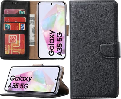 Hoesje geschikt voor Samsung Galaxy A35 bookcase met pasjeshouder - Zwart