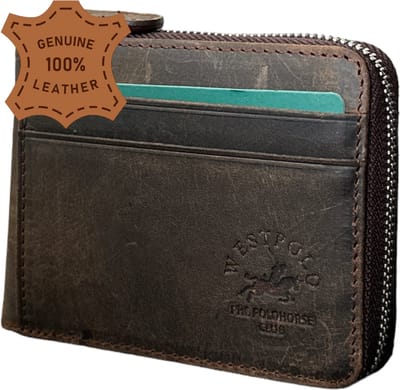 Westpolo leren pasjeshouder unisex - geschikt voor 8 pasjes & briefgeld - portemonnee - creditcardhouder - kaarthouder donkerbruin - met luxe cadeaubox - 534C