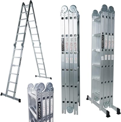 Opvouwbare Aluminium Ladder - Scharnierladder Steiger - Klussen en Onderhoud - Extra Stabilisatoren - 67 Meter - Zilver