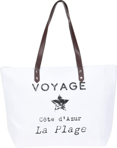 Pro Beach Strandtas Bon Voyage - wit - 45 x 34 cm - shopper - boodschappen - polyester