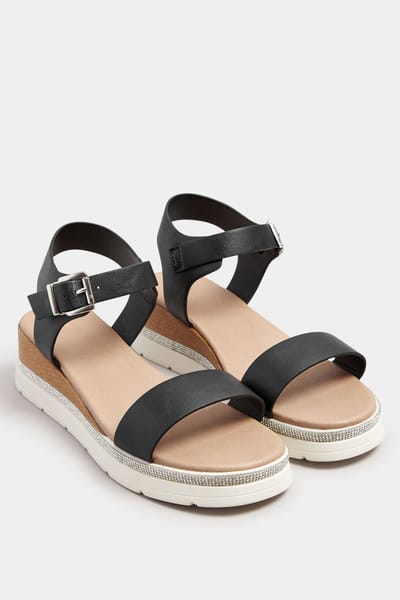 Yours Sandalen Met Plateauzool En Diamantjes In Een (Extra) Brede Pasvorm In Zwartsize 38EEE
