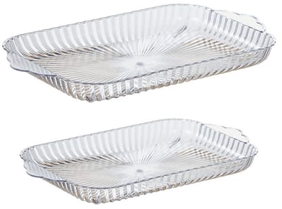 Cinar - Dienblad - serveerblad - Set van twee stuks - Kunststof - 38 x 23 cm & 43.5 x 26 - transparant - kopjes en glazen tray - keuken