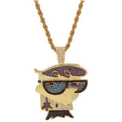 Collier Pendentif Lunettes pour Hommes Collier Carré Coloré Glacé Bijoux beige