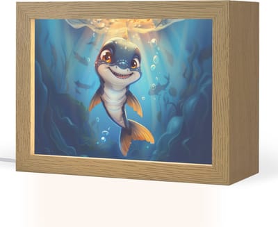 Nachtlampje 20x15 cm - Kinder lampje - Haai - Baby - Oceaan - Shark - Blauw - Tafellamp kinderkamer - Slaapkamer lamp - Bedlamp kinderen - Kinderlampje stopcontact - Wandlamp babykamer - Nachtlampjes