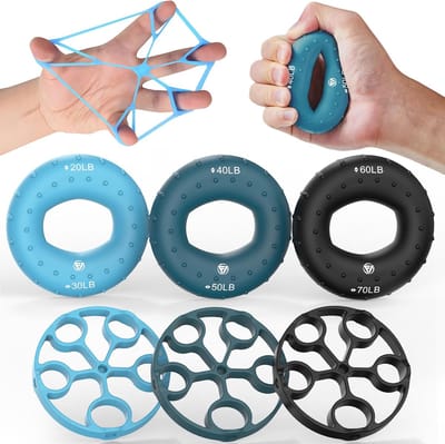 Thijox - FUNFLEX Griptrainer Set - 6-delig - Hand- en Vingertrainer, Ergonomische Expander en Polsband voor Krachttraining, Revalidatie, Stressverlich