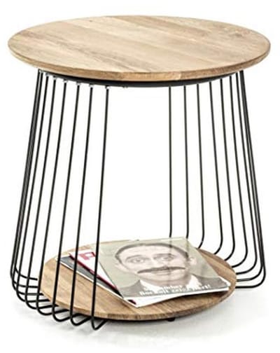 Moderne bijzettafel van eikenhout en metaal - Hoogte: 52 cm, Ø 50 cm