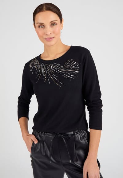 Damart - Fijn gebreide trui met studs - Dames - Zwart - XS