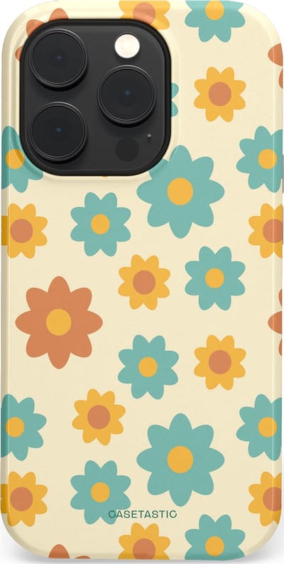 Casetastic hoesje geschikt voor Apple iPhone 14 Pro - MagSafe - Dubbellaagse bescherming - Retro bloei - Fashion Case - Crème Mintgroen Goud Perzik