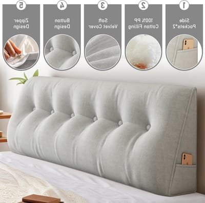 Comfortabele Rugsteun en Leeskussen voor Bed en Bank, 2-in-1 Rugleuning met Zijvak, Wasbare Hoes (150 x 50 x 20 cm, Lichtgrijs) - Perfect voor Ontspanning en Ondersteuning