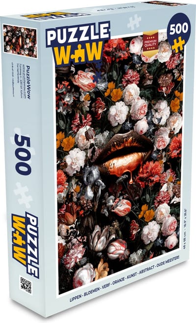 Puzzel Lippen - Bloemen - Verf - Oranje - Kunst - Abstract - Oude meesters - Legpuzzel - Puzzel 500 stukjes