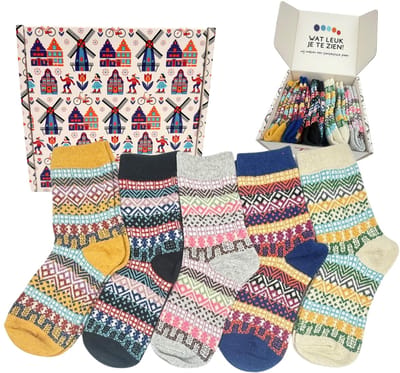 Tutti Footi - Warme Winter Sokken met Wol - Set Elvira - maat 34-37 - Huissokken voor dames/meisjes - Noorse Stijl
