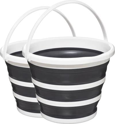 2x 5Five Opvouwbare Emmer 10L - Wit/Grijs - Ruimtebesparende Schoonmaakemmer - Inklapbaar - Ideaal voor Camping & Klein Wonen - Inhoud van 10 liter, opgevouwen slechts 5 cm hoog voor ruimtebesparing
