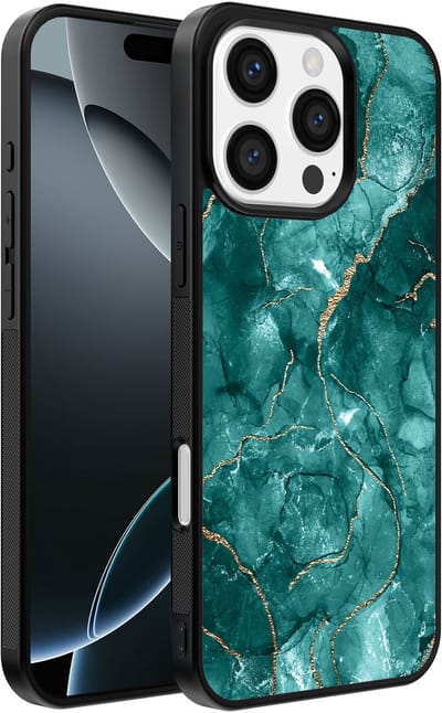 Smartphonica Telefoonhoesje Geschikt voor iPhone 16 Pro Max met marmer opdruk - TPU backcover case marble design - Goud Groen geschikt voor iPhone 16 Pro Max