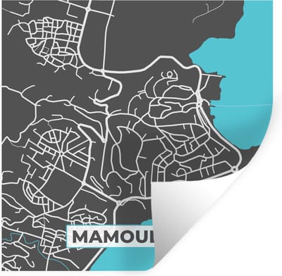 Muurstickers - Sticker Folie - Mamoudzou - Frankrijk - Stadskaart - Kaart - Plattegrond - 100x100 cm - Plakfolie - Muurstickers Kinderkamer - Zelfklevend Behang XXL - Zelfklevend behangpapier - Stickerfolie