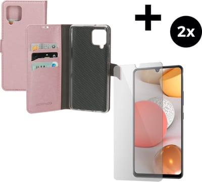 Mobiparts Saffiano Wallet hoesje geschikt voor Samsung Galaxy A42 (2020) 5G met 2 Screenprotectors van Gehard Glas - Roze