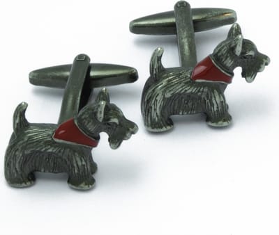 Manchetknopen - Donker Metalen Hondje met Rode Sjaal