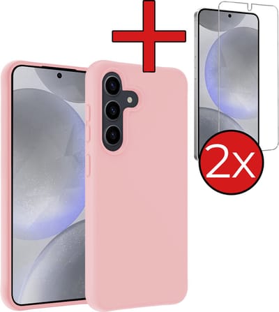 Hoesje - Met 2x Screenprotector - Geschikt voor Samsung Galaxy S24 - Sterk & Shockproof - Telefoon Hoes - Back Cover - Siliconen Case - Telefoonhoes - Lichtroze