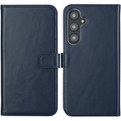 Selencia Hoesje - Geschikt voor Samsung Galaxy S24 FE - Echt Lederen Bookcase - Blauw