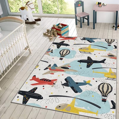 Vloerkleed Kinderkamer - Speelkleed Baby - Speelmat - Speeltapijt - Tapijt voor Kinderkamer - 150*80 cm - Vliegtuig