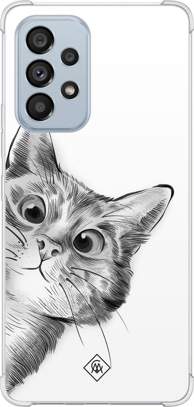 Casimoda® hoesje - Geschikt voor Samsung Galaxy A53 - Kat Kiekeboe - Shockproof case - Extra sterk - Siliconen/TPU - Grijs, Transparant