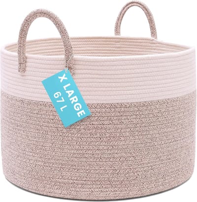Famanu - XXL Katoenen Touw Opbergmand, decoratieve wasmand voor dekens, kussens en speelgoed