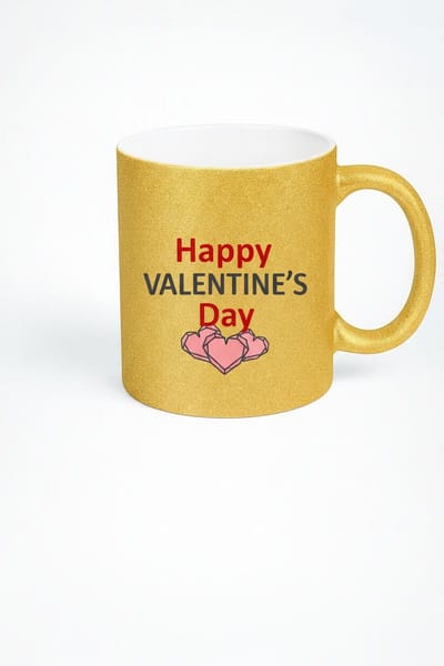 Valentijnsdag Mok | Gouden Glitter Beker met 'Happy Valentine's Day' & Hartjes | Origineel Cadeau
