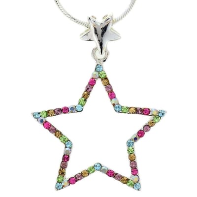Behave - Zilver kleurige ketting met ster en gekleurde steentjes - 41 cm + verlengkettinkje