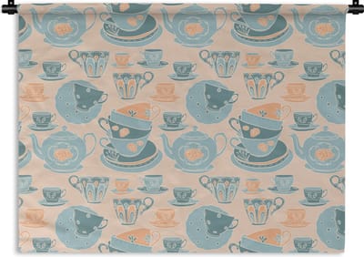 Wandkleed - Wanddoek - Patronen - Vintage - Kopje - Thee - 120x90 cm - Wandtapijt