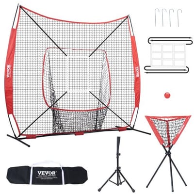 VEVOR 244 x 106 x 211 cm honkbal-softbal oefennet, honkbal trainingsnet, slaan, vangen, pitchen, vangnet honkbaluitrusting met boogframe, draagtas, slagzone, bal, ballenverzamelaar