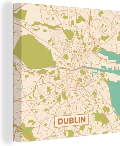 Canvas Schilderij Dublin - Stadskaart - Vintage - Plattegrond - Kaart - 20x20 cm - Wanddecoratie