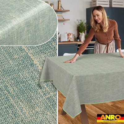 ANRO Tafelkleed Effen linnenlook Blauw 300x140cm Met sierband Afwasbaar Waterafstotend