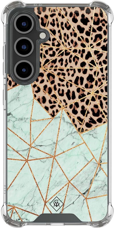 Casimoda® hoesje - Geschikt voor Samsung Galaxy S25 FE - Luipaard Marmer Mint - Shockproof case - Extra sterk - TPU/polycarbonaat - Multi, Transparant