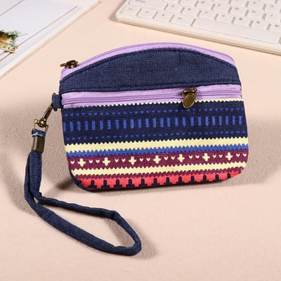 Petit porte-monnaie bohème, mini portefeuille, pochette à imprimé floral, étanche, avec fermeture éclair, cadeau exquis pour femmes et filles violet