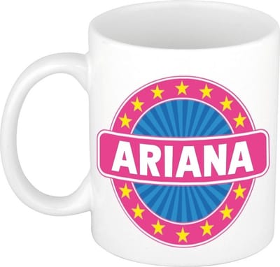 Bellatio Decorations - Ariana voornaam - koffiemok - beker - wit/roze - 300 ml - Cadeau - Dames - Collega - Moederdag - Verjaardag