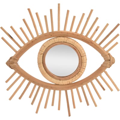 Miroir de Maquillage Nordique Miroir Mural en Rotin Tissé en Forme d'Œil pour Décoration de Maison Hôtel Salle de Bain beige