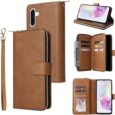 Telestore - Telefoonhoesje geschikt voor Samsung Galaxy A17 5G / A26 5G - Portemonnee met rits - book case hoesje - ruimte voor 9 pasjes - bruin