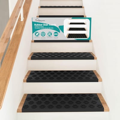 Set van 6 Antislip Traptreden Rubber Zwart – Voor Binnen & Buiten – 76x25cm – Geschikt voor Hout, Beton, Metaal