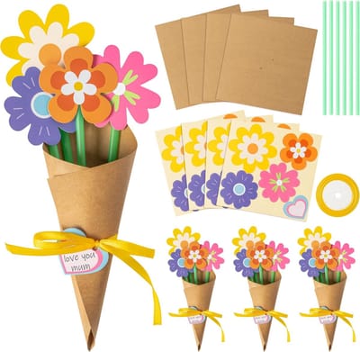 KZQ Bloemen Knutselpakket – 24 Stuks, Maak Je Eigen Boeket, Moederdag Cadeau voor Kinderen, DIY Knutselset voor Thuis of School