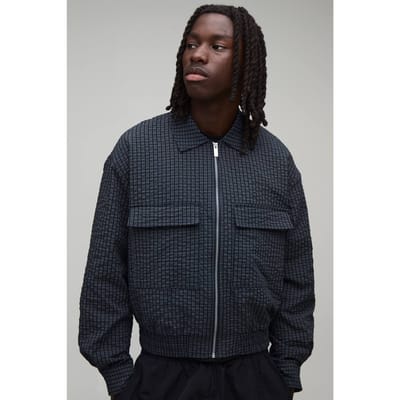 Ruimvallend Getextureerd Geruit Harrington Jack | Navy | Size XS