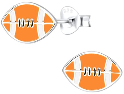 Joy|S - Zilveren American football oorbellen - oranje - 10 x 7 mm