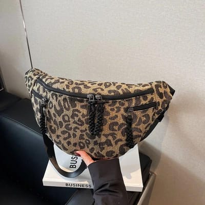 Sac de Poitrine Imprimé Léopard Grande Taille pour Femmes en Nylon Grande Capacité Bandoulière Sacoche Ceinture Été Dernier Modèle