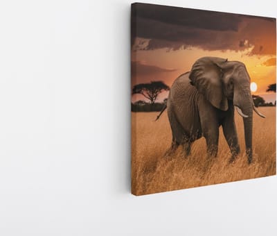 Saammp Canvas Schilderij - olifant in de Natuur - Afrika - Dieren - 20x20 - Foto op canvas - Wanddecoratie - muurdecoratie Woonkamer - Slaapkamer decoratie - Canvas Print