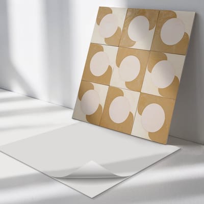 Wallfluent Vinyl Tegels - Geometrische Cirkels en Bogen Vinyl Tegels Zelfklevend - 30 cm x 30 cm - Beige PVC Tegels - Verpakking van 9 stuks - Vierkant PVC Tegels - Abstractie Plaktegels - Zelfklevende Vinyltegels - Plaktegels Keuken en Badkamer