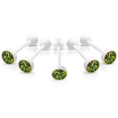 Aramat Jewels | Tongpiercings | Uniek Witte Tongpiercing met Prachtig Logo | Camouflage | |8mm | Kunststof | Volwassenen | Verkleurd niet