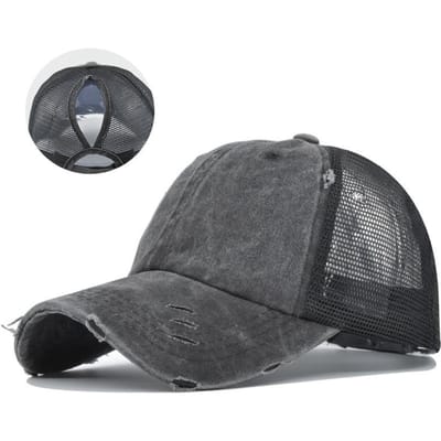 Nieuwe Stijl Paardenstaart Uitgewassen Net Pet Verweerde Pet Voor Vrouwen Meerdere Kleuren Baseballpet Lente Zomer Bescherming Sport 54-60CM gray
