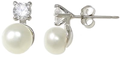 Zoetwater parel oorbellen Bling Ann W - oorstekers - echte parels - wit - stras steen - sieraden zakje - parel oorbellen dames - parel oorknopje