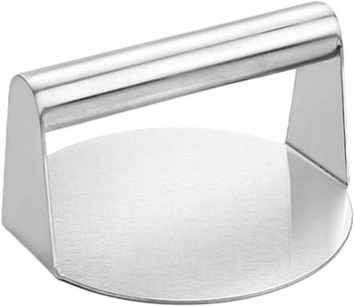 Burger Pers - Vlees Drukker - Grillen en Bakken - Eén Stuk Ontwerp - 14 x 7.5 cm - Zilver