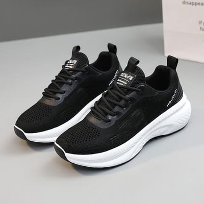 Dames Witte Schoenen Dikke Zool Lichte Hardloopschoenen Modieuze Stijlvolle Outfit Lente Ademende Sneaker Damesschoenen 39 black
