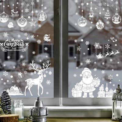 Kerst raamdecoratie zelfklevend, 202 stuks winter raamstickers Kerst raamdecoratie sneeuwvlokken raamdecoratie, Kerstmotieven raamdecoratie Kerst raamdecoratie raamstickers (B)